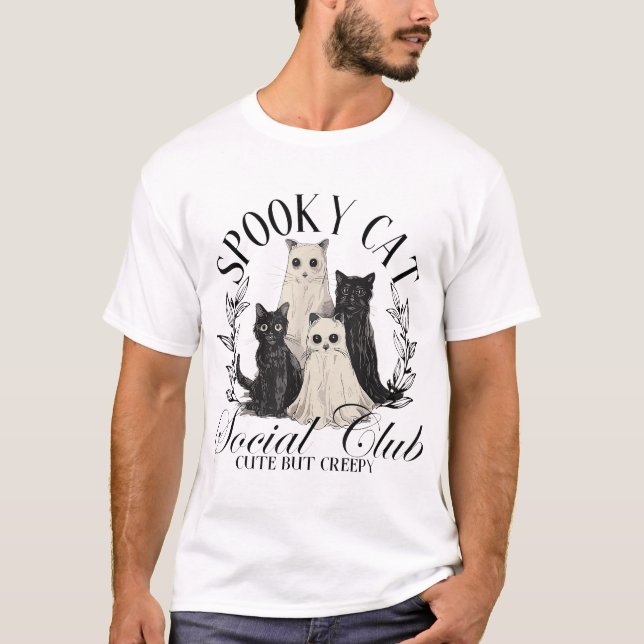Spooky Cat Social Club Ghost Cat Halloween Gothic  T-Shirt (Front)
