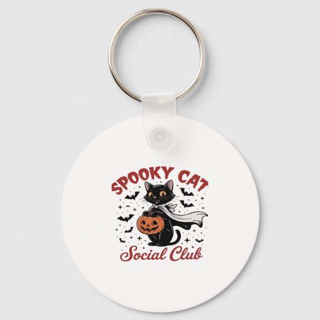 Spooky Cat Social Club PNG - Cute Halloween Classi Key Ring (Front)