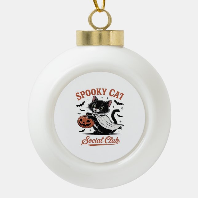 Spooky Cat Social Club PNG - Cute Kitten Classic T Ceramic Ball Christmas Ornament (Front)