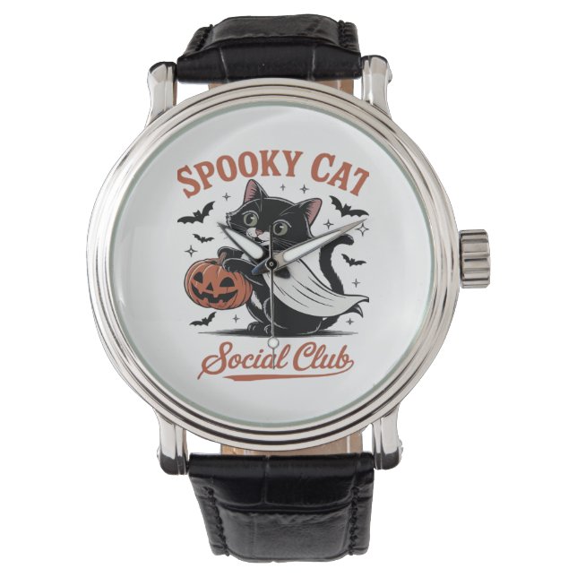 Spooky Cat Social Club PNG - Cute Kitten Classic T Watch (Front)