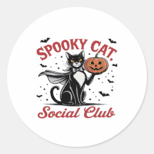 Spooky Cat Social Club PNG - Vintage Style Classic Round Sticker