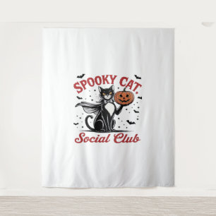 Spooky Cat Social Club PNG - Vintage Style Classic Tapestry