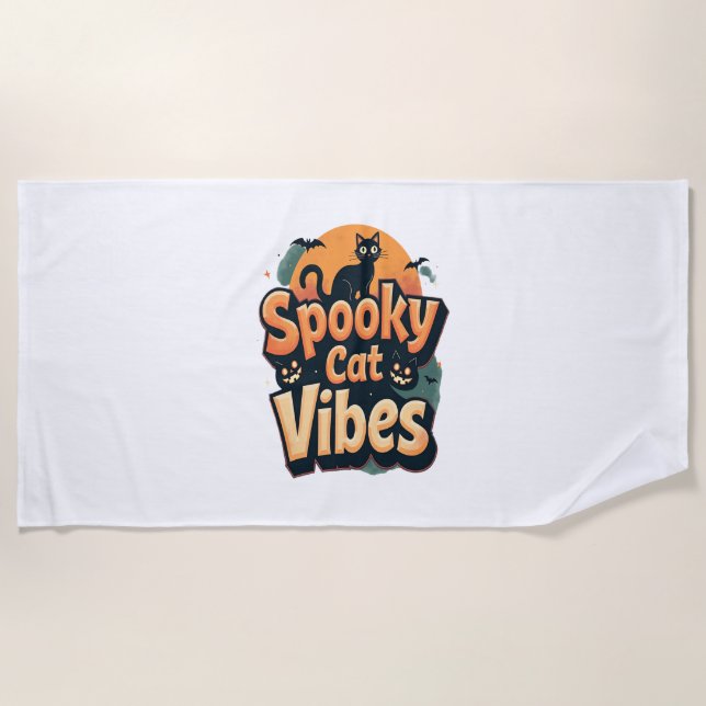 Spooky Cat Vibes Beach Towel (Front)