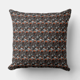Spooky Cat with Skulls Cushion