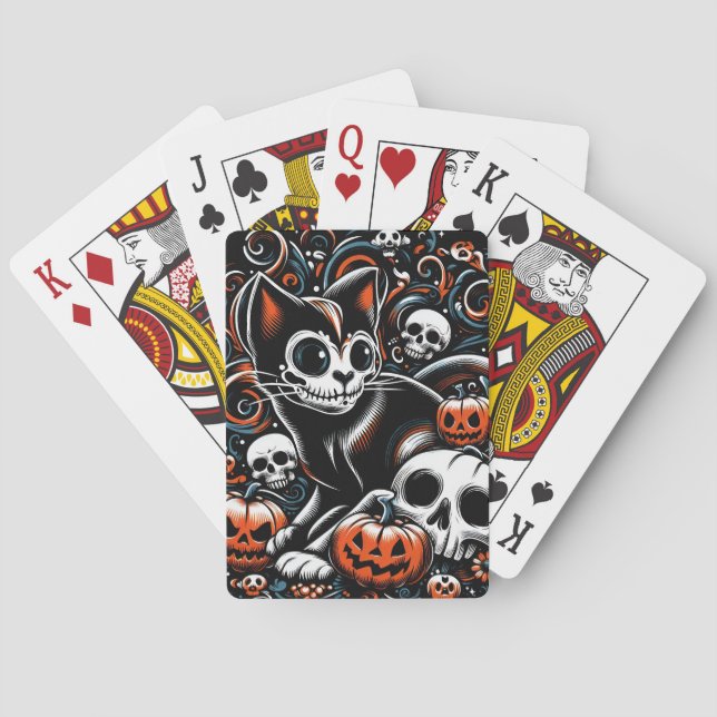 Spooky Cat with Skulls Playing Cards (Back)