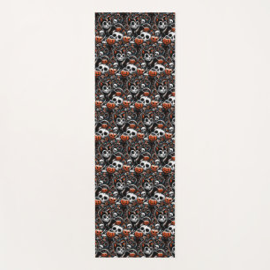Spooky Cat with Skulls Yoga Mat