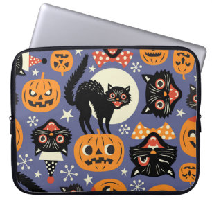 Spooky Cats Pumpkins Purple Pattern Laptop Sleeve