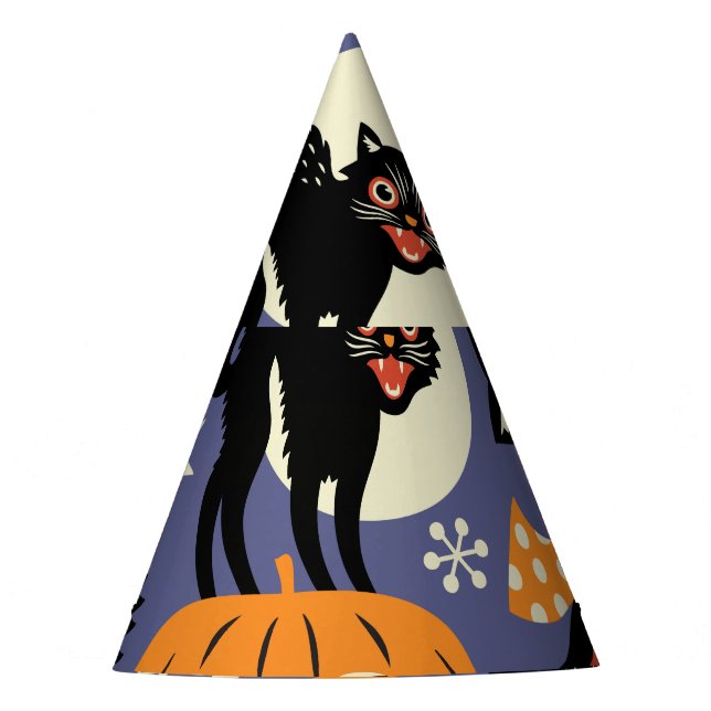 Spooky Cats Pumpkins Purple Pattern Party Hat (Front)