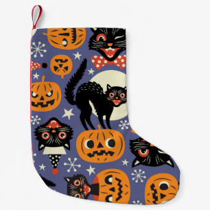 Spooky Cats Pumpkins Purple Pattern Small Christmas Stocking
