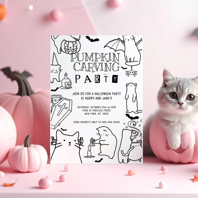 Spooky Cats themed Pumpkin Carving Party Invitation (Creator Uploaded)