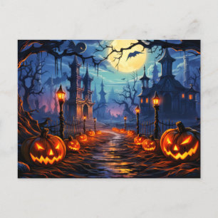 Spooky Cemetery Happy Halloween Postcard