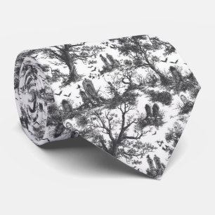 Spooky Cemetery Toile de Jouy Pattern Grey White Tie