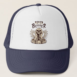 Spooky Charm with Never Better Halloween Skeleton Trucker Hat