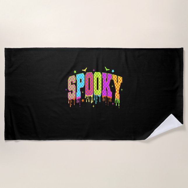 Spooky Checkered Halloween Beach Towel (Front)