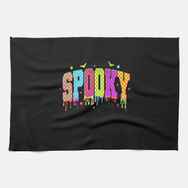 Spooky Checkered Halloween Tea Towel (Horizontal)