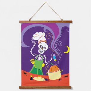 Spooky Chef Cooking a Pumpkin Hanging Tapestry