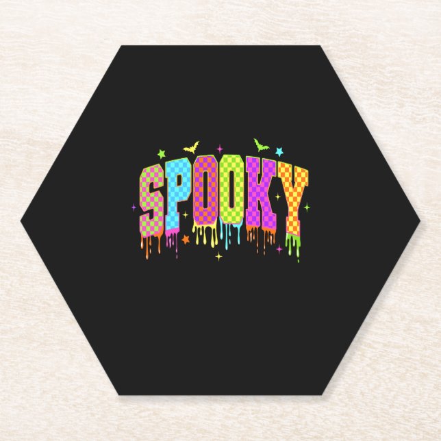 Spooky Chequered Halloween Paper Coaster (Front)