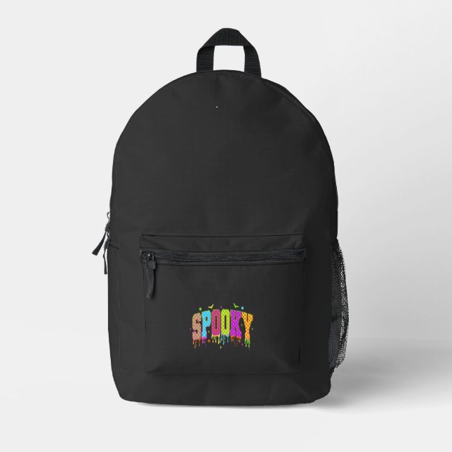 Spooky Chequered Halloween Printed Backpack (Front)