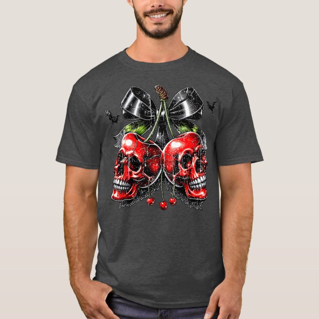 Spooky Cherry Halloween Bow T-Shirt (Front)