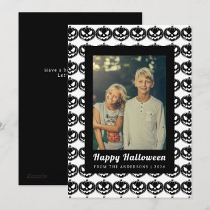 Spooky Chic Black and White Jack-O-Lantern Pumpkin Holiday Card