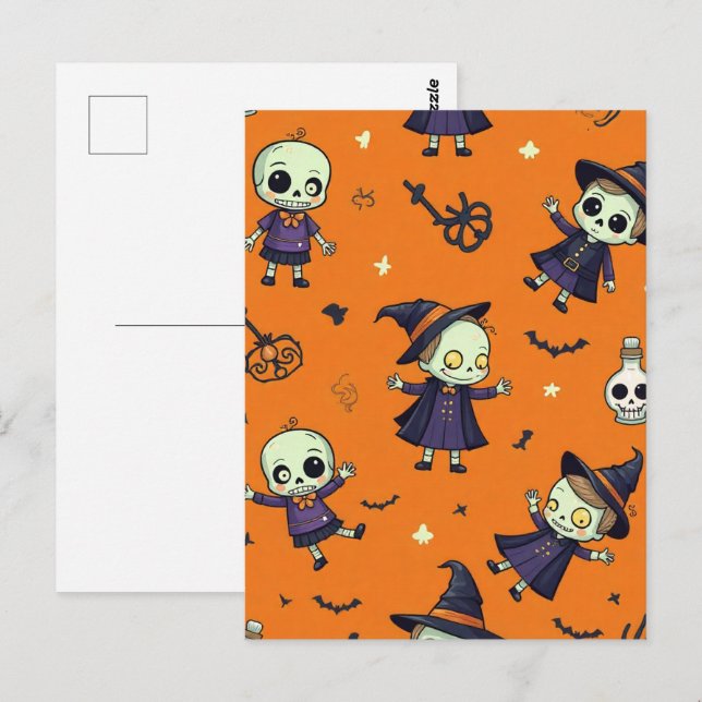 Spooky Chic Halloween Pillow - Frightfully Festive Postcard (Front/Back)