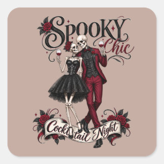 Spooky Chic Skeleton Couple Halloween Cocktail T S Square Sticker