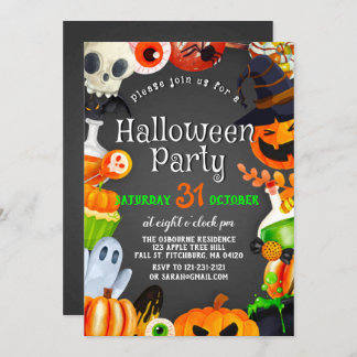 Spooky Chic Wicked Witch Halloween Pumpkin Party Invitation