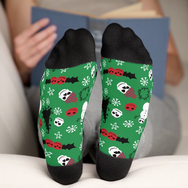 Spooky Christmas Creepy Goth Themed Holiday Socks (Bottom)