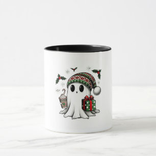 Spooky Christmas Halloween Ghost Santa Hat Mug