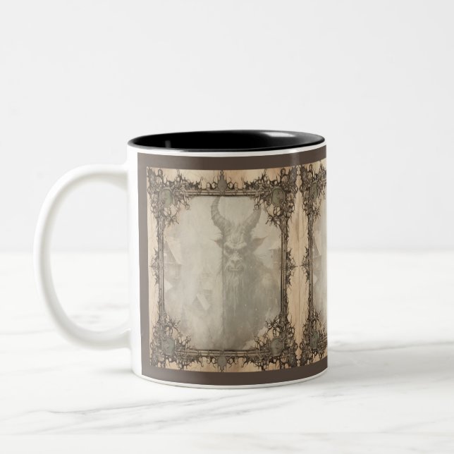 Spooky Christmas Krampus Two-Tone Coffee Mug (Left)