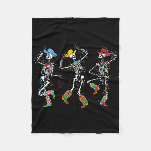 Spooky Christmas Skeleton Dancing Western Cowboy X Fleece Blanket