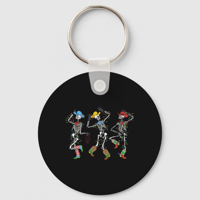 Spooky Christmas Skeleton Dancing Western Cowboy X Key Ring (Front)