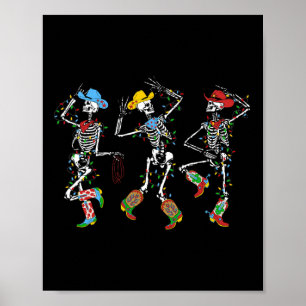 Spooky Christmas Skeleton Dancing Western Cowboy X Poster