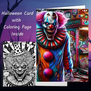 Spooky Clown Halloween and Colouring Page Card