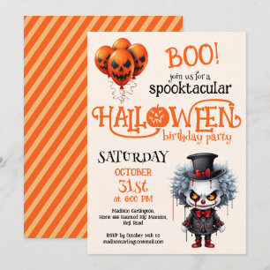 Spooky Clown Halloween Birthday Party Invitation