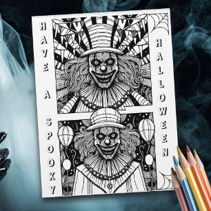 Spooky Clowns Halloween Colouring Page