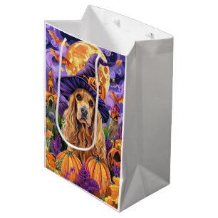 Spooky Cocker Spaniel Dog Halloween Witch Pumpkin Medium Gift Bag