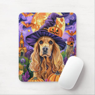 Spooky Cocker Spaniel Dog Halloween Witch Pumpkin Mouse Pad