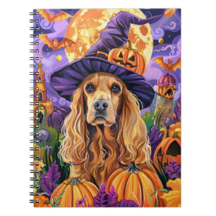 Spooky Cocker Spaniel Dog Halloween Witch Pumpkin Notebook