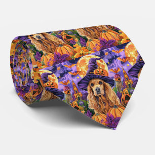 Spooky Cocker Spaniel Dog Halloween Witch Pumpkin Tie