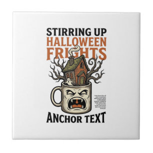 Spooky Coffee Halloween Haunted Mug Graphic Shirt_ Ceramic Tile