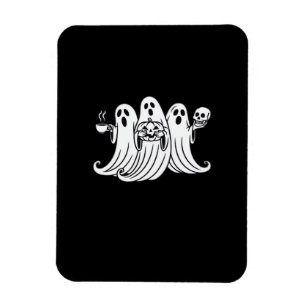 Spooky Coffee Sipping Pumpkin Holding Magnet