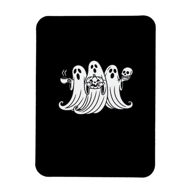 Spooky Coffee Sipping Pumpkin Holding Magnet (Vertical)