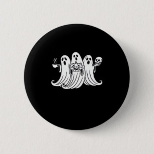 Spooky Coffee-Sipping Pumpkin-Holding Skull-Displa 6 Cm Round Badge