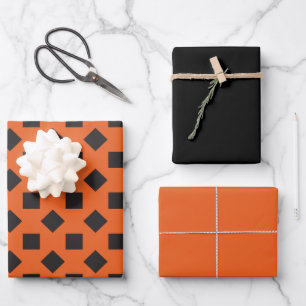 Spooky Colors Deep Orange Black Wrapping Paper Set