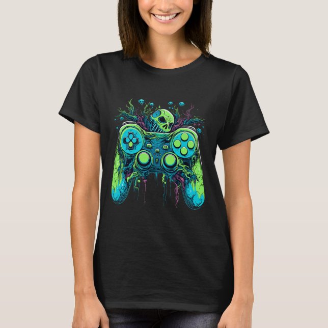 Spooky Cool Gaming Controller Video Game 1  T-Shirt (Front)