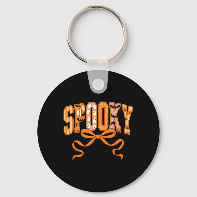 Spooky Coquette Girly Pumpkin Ghost Funny Key Ring (Front)