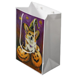 Spooky Corgi Dog Halloween Witch Pumpkin Medium Gift Bag