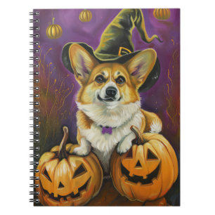 Spooky Corgi Dog Halloween Witch Pumpkin Notebook
