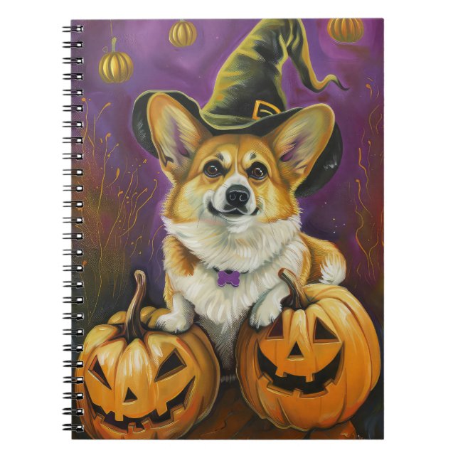 Spooky Corgi Dog Halloween Witch Pumpkin Notebook (Front)